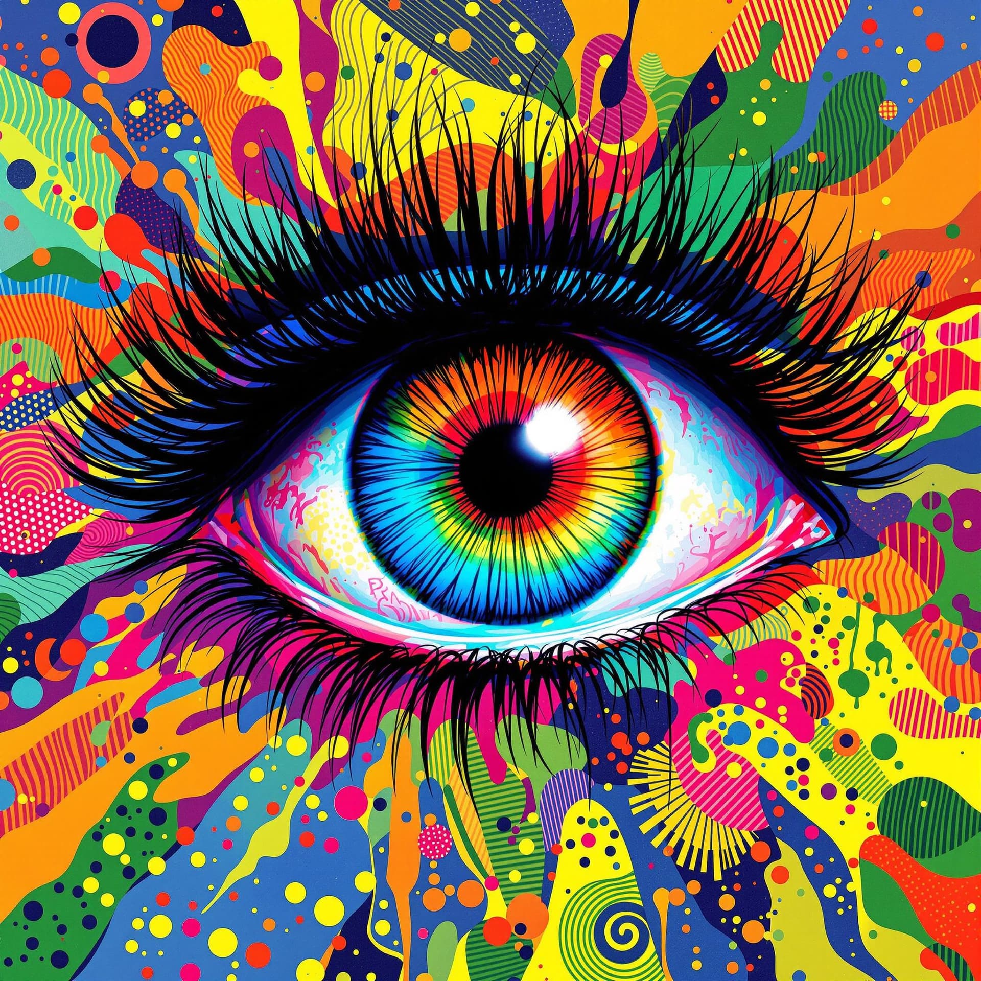 AI generated: A vibrant and colorful artistic representation of an eye. The eye is the central focus, with its iri...