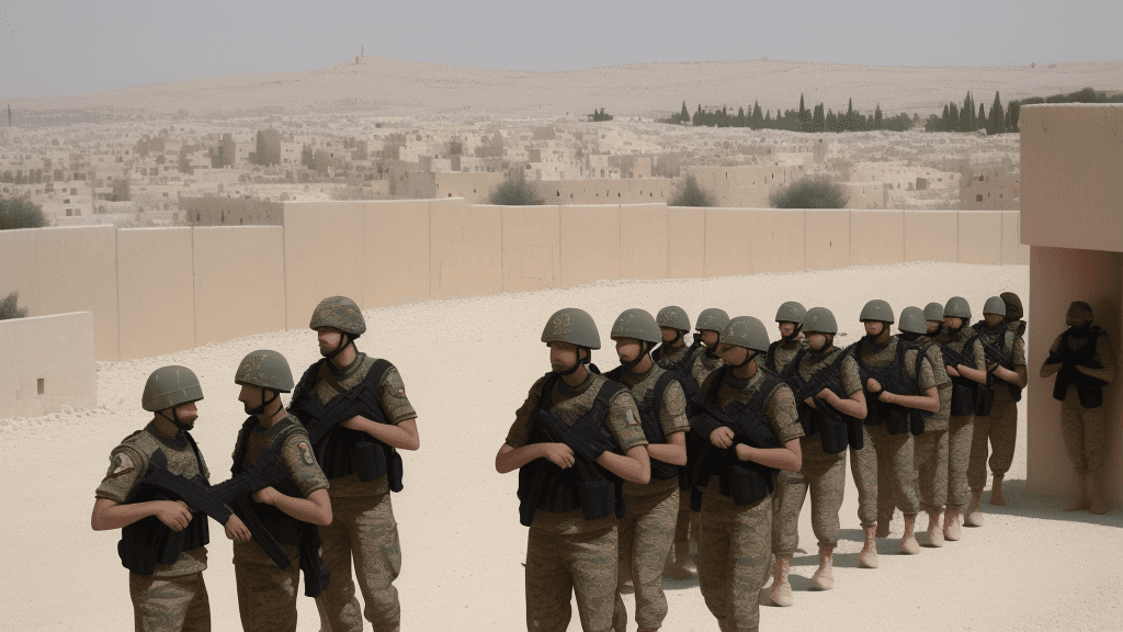AI generated: palastine, muslim, soliders, people, villige