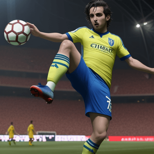 AI generated: oliver atom parado sobre un balon de futbol con un pie