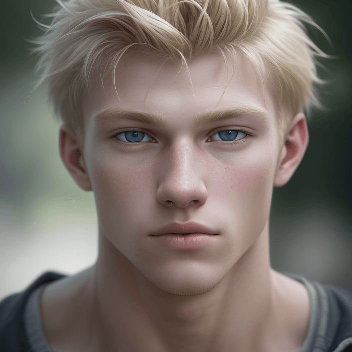 AI generated: RAW photo, portrait of an 20 years old boy, blond and muscular, highly detailed textures, tired, run...