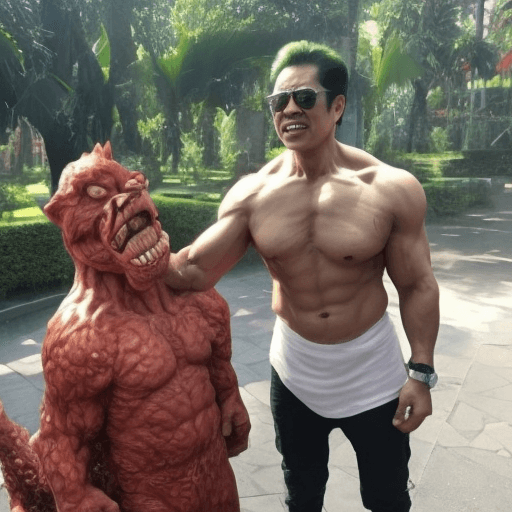 AI generated: Hulk berkelahi dengan kucing besar berbadan kekar dan berotot