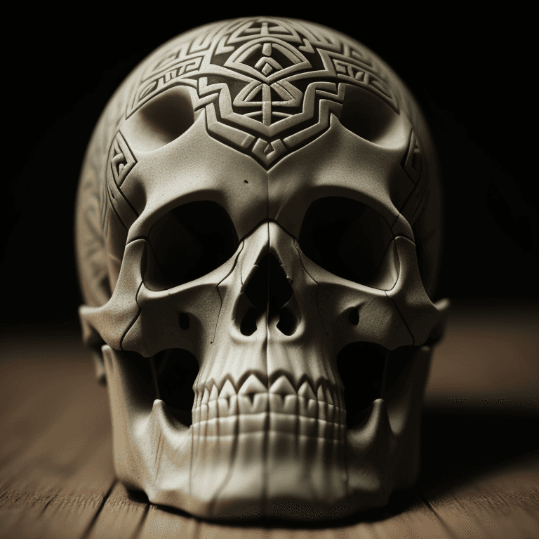 AI generated: Maori carved skull photographic cinematic