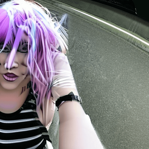 AI generated: POV, girl gets anal fucked on the backseat of a car, alternative, emo, piercings, tattoos, (looking ...