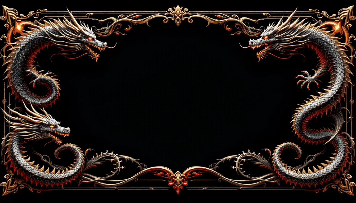 AI generated: A decorative border design featuring intricate, stylized dragons in an epic fantasy style. The drago...
