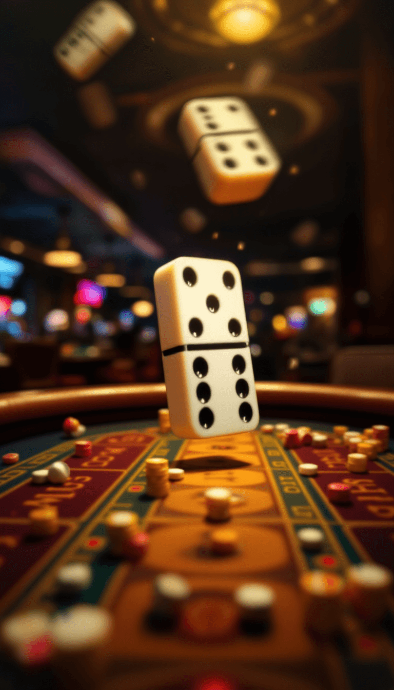 AI generated: Vintage, Tim Burton-style footage of a domino being thrown in the air, with motion blur, against the...