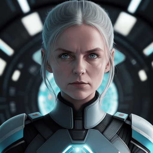 AI generated: sci-fi bild, junge frau, 25 jahre, schlank, dunkelblaues Haar bist zur hüfte, biologin, anführer ein...