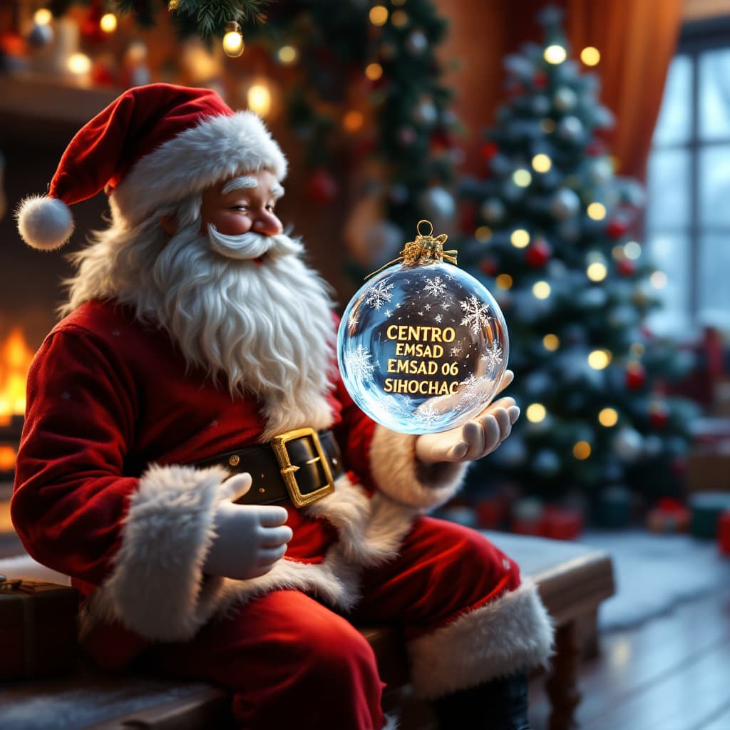 AI generated: 
A 3D representation of a real scene of Santa Claus sitting on a shelf. Santa Claus is holding a tra...