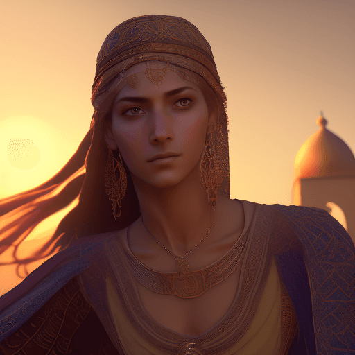 AI generated: Ultra high resolution photography of a medieval, Moroccan, dancer, woman, dramatic light, pale sunri...