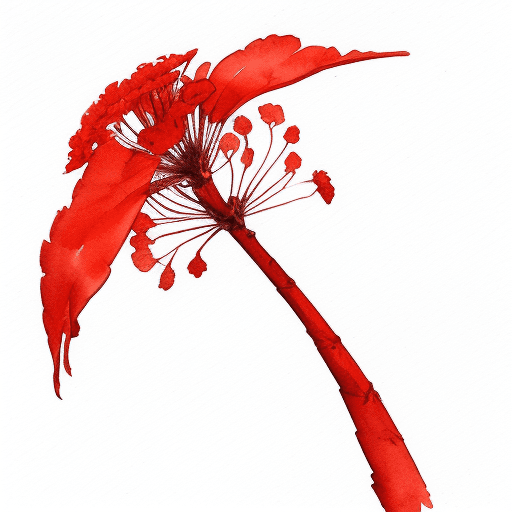 AI generated: single Royal Poinciana blossom, line art, watercolor