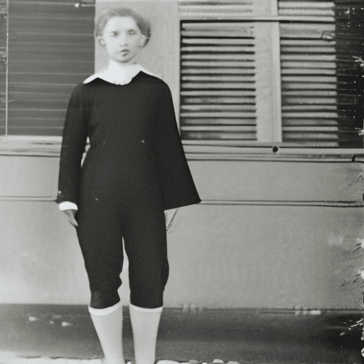 AI generated: Portrait einer jungen Frau, sie trägt eine hochgeschlossene Latexbluse, Rüschenkragen, lange Ärmel