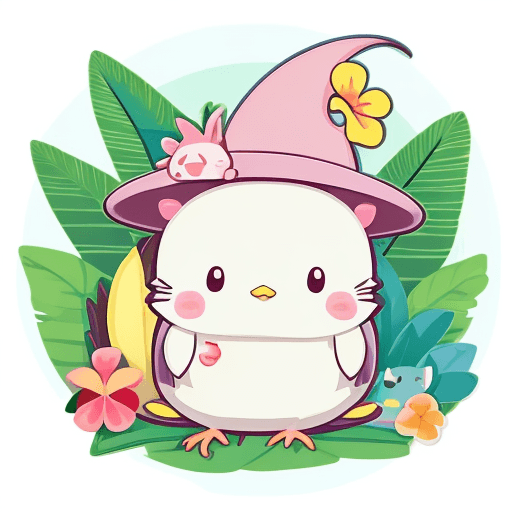 AI generated: a sticker with a cartoon animal holding a flower, cute tropical bird, kawaii cutest sticker ever, ka...