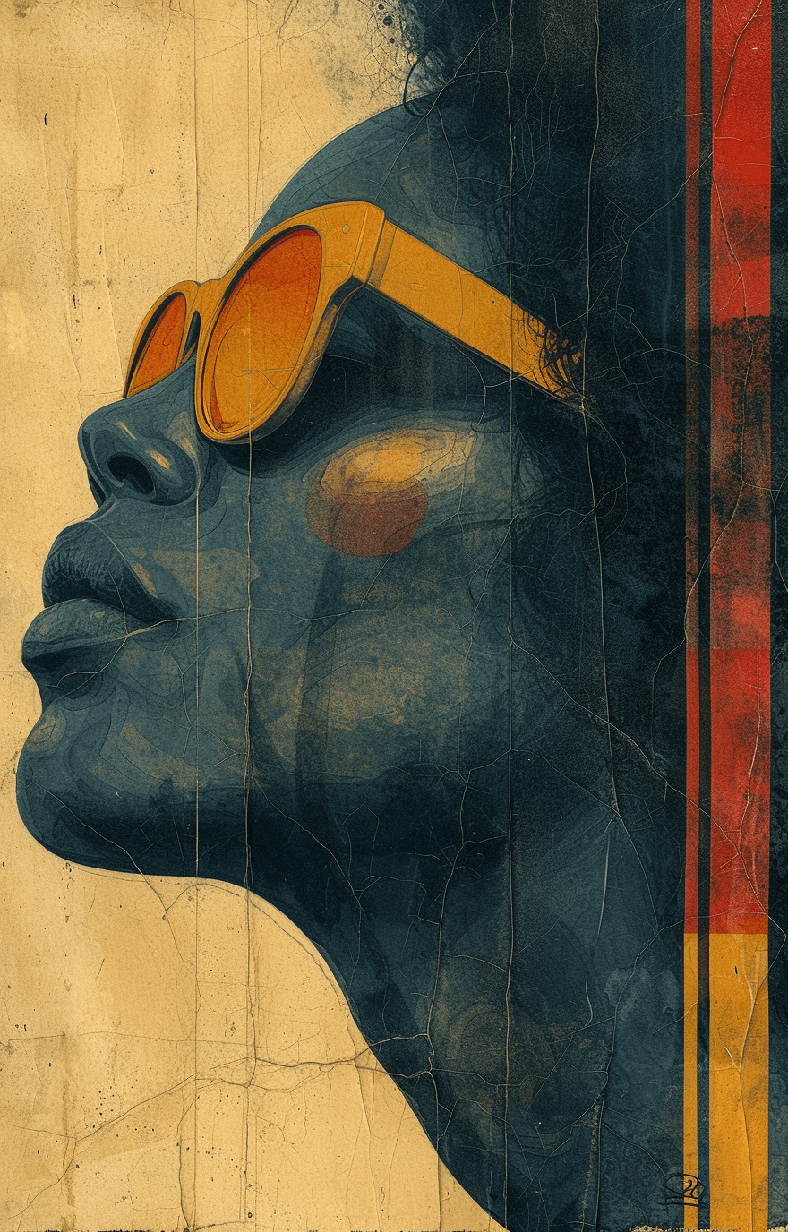 AI generated: woman's profile, in the style of iconic civil rights imagery, light indigo and dark amber, colorfull...