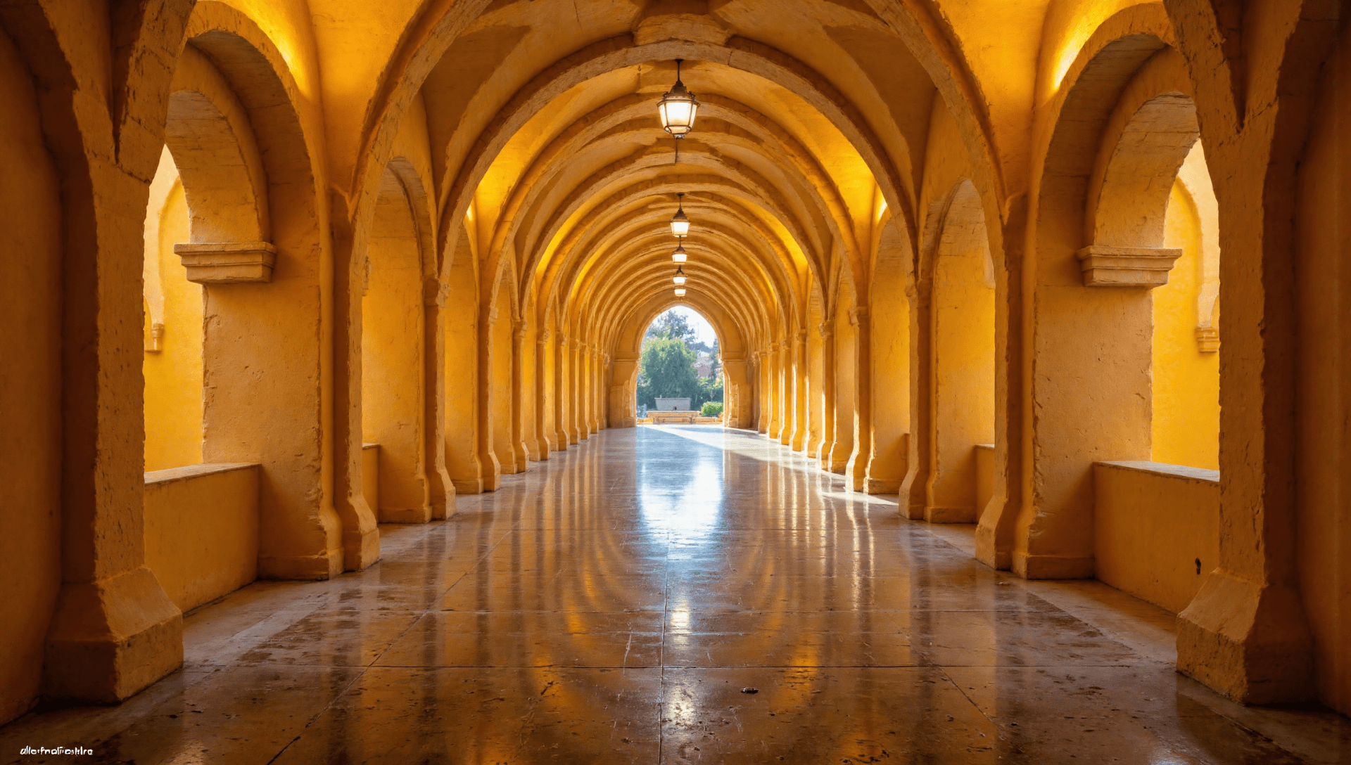 AI generated: 
The image depicts The Baths of Lady Maria de Padilla at the Alcázar of Seville, Spain, an architec...