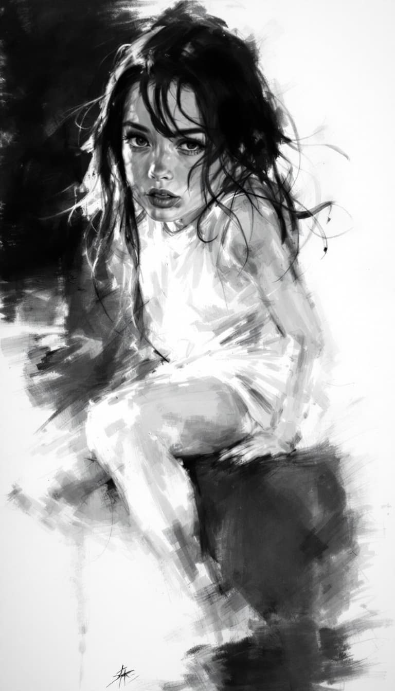 AI generated: girl, charcoal sketch, scared