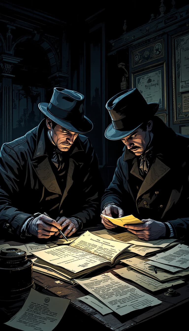 AI generated: Create an image in the style of a Victorian Penny Dreadful comic illustration of Victorian detective...