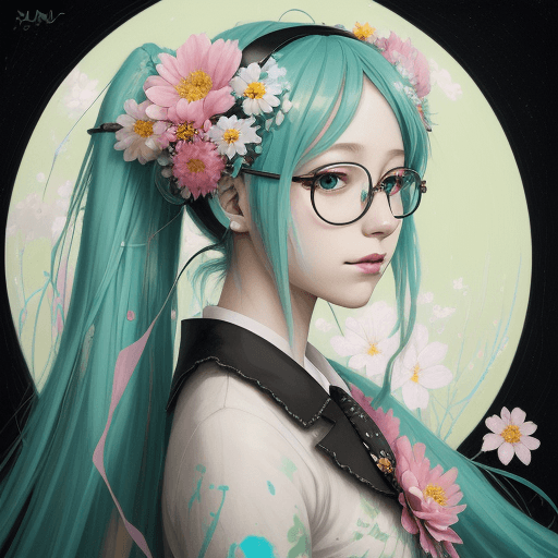 AI generated: hatsune miku, a painting of a woman with flowers in her hair, a character portrait, inspired by Jame...