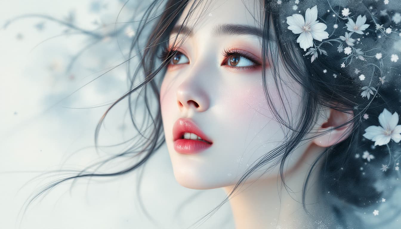 AI generated: a dreamy, abstract portrait of a japanese woman, with soft, blended brushstrokes and subtle, express...