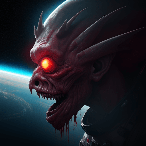 AI generated:  high quality foto of a bloody monster from energy, in space,  8k