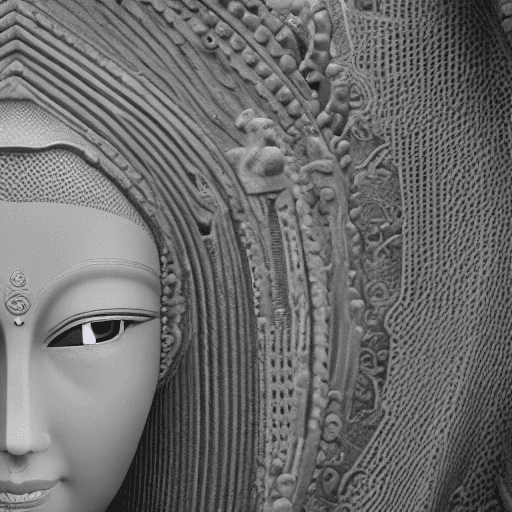 AI generated: Buddhist monks, profile-like faces, microchips, elegant, beautiful background, Octane rendering, H.R...