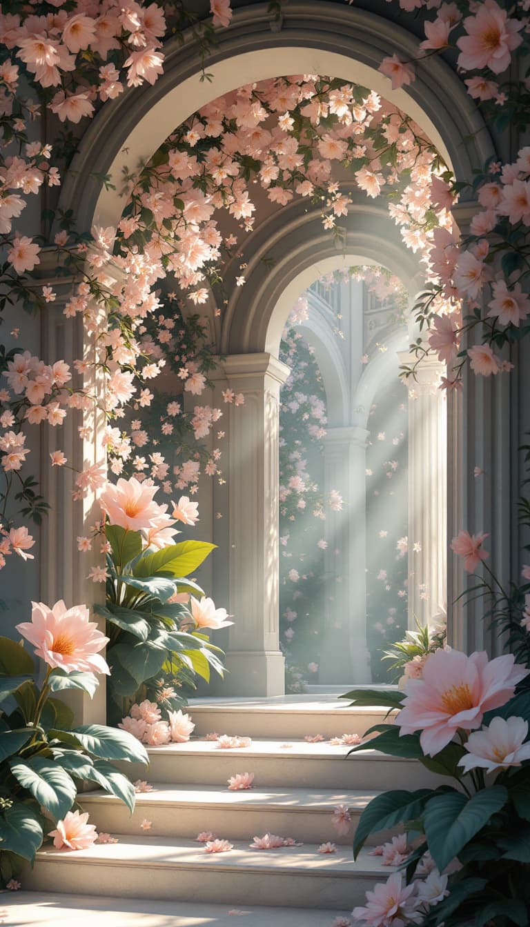 AI generated: Heavenly architecture with Divine inspiration in its design, harmonious balancing of light and shado...