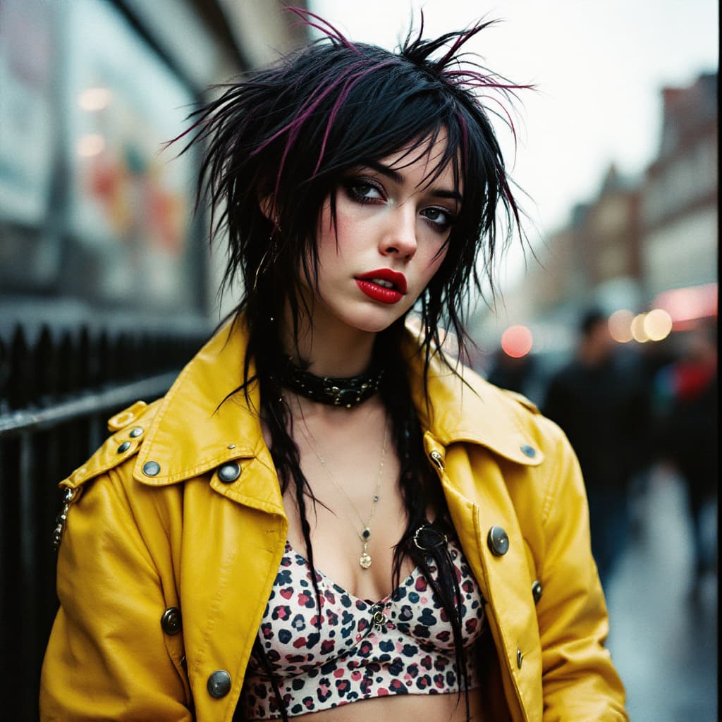 AI generated: British Punk Scene Girl 1987, London --style raw --stylize 50