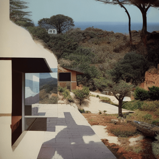 AI generated: Rock-Hewn Churches, Lalibela, Hyper realistic eye level exterior photo of a mid century modern style...