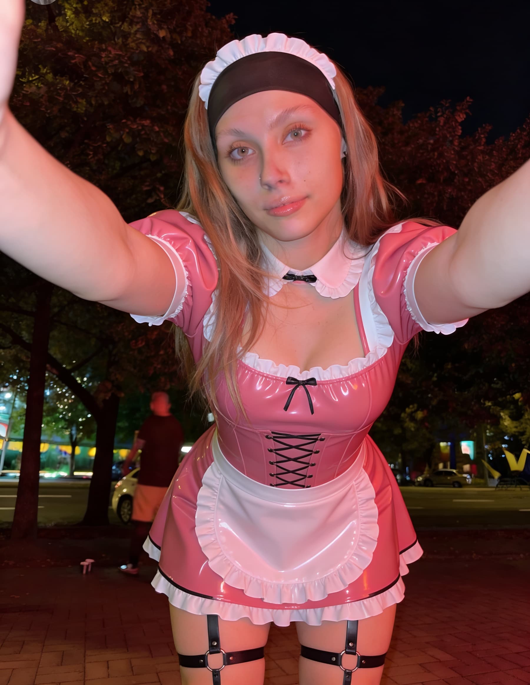 AI generated: create a detailed latex submissive pink maid outfit thotty