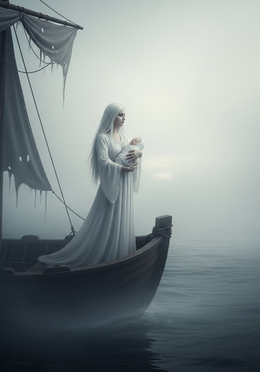 AI generated: she crossed the misty sea With me in her white arms a hundred years Before this day; for now the fal...
