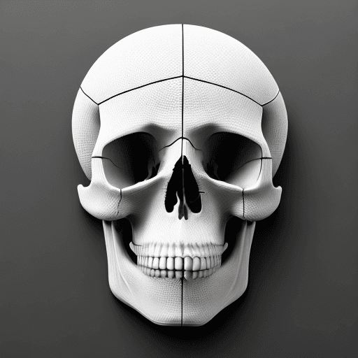 AI generated: white 3d relief of skull, hyper realism, smooth, totally black background, no boarder, 8k