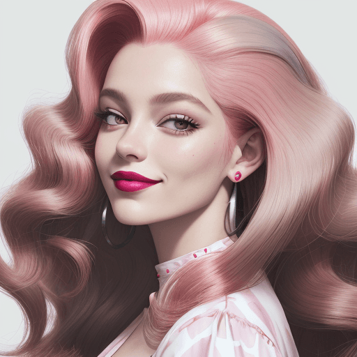 AI generated: Pink and white smiling woman with beautiful hair, big red shiny lips, y2k aesthetic style, Spanish p...
