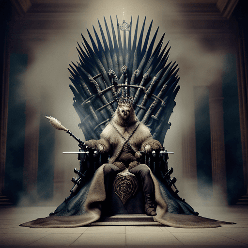 AI generated: A photorealistic image of Galemys pyrenaicus, the Pyrenean desman, sitting regally on the Iron Thron...
