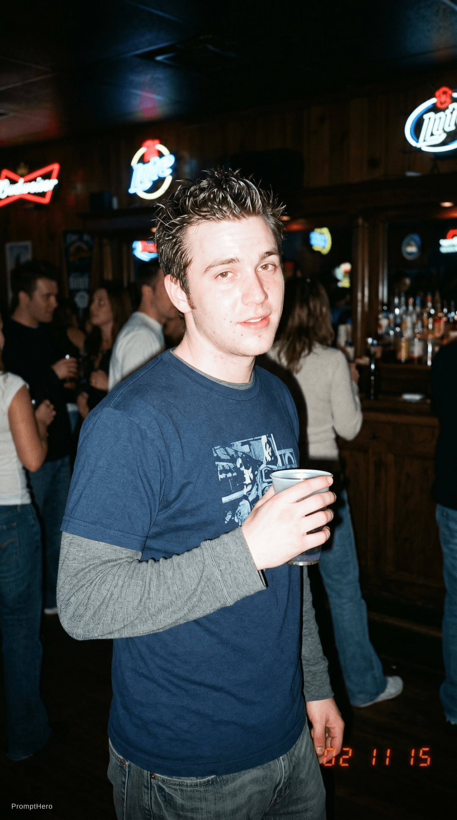 AI generated: photo taken with a compact digital camera from the early 1990s, grainy, saturated colours, flash pho...