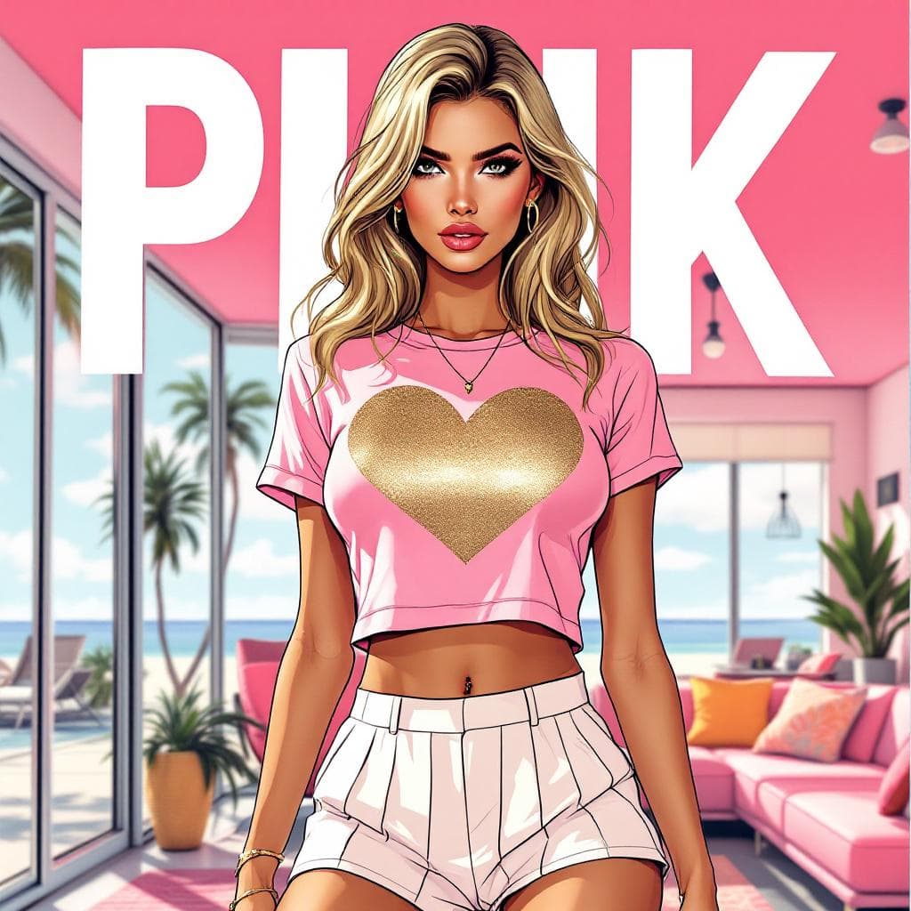 AI generated: Cartoon illustration, comic book cover featuring a gorgeous blond Woman, slightly-wavy long hair, bo...