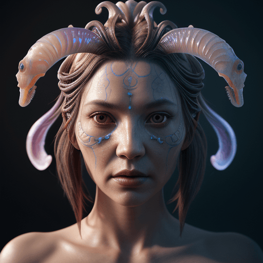 AI generated: Goddess close-up portrait ribcagel. jellyfish phoenix head, nautilus, orchid, skull, betta fish, bio...