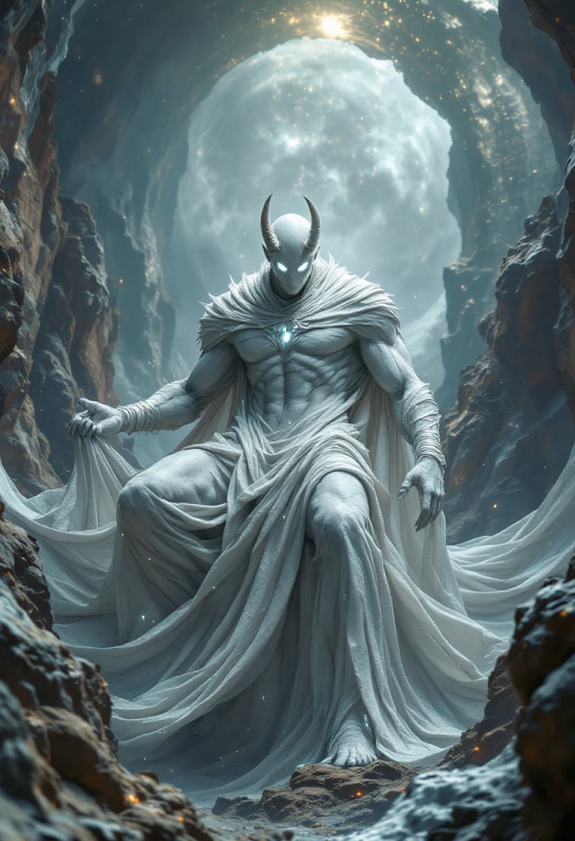 AI generated: God of Vacuum and Emptiness full-body, Etherial, muscular, Glowing white eyes, epic, cinematic, 8k, ...