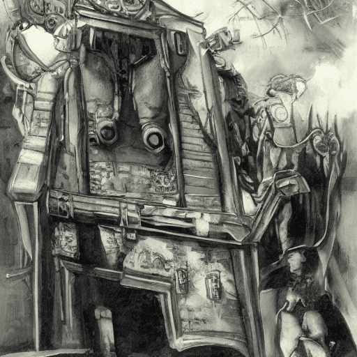 AI generated: 
Smiling Dark Puppet Fighting Monsters, A Dark Fantasy in Escher's Style
