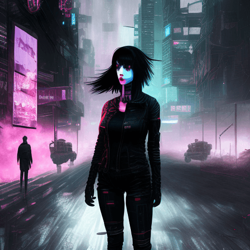 AI generated: Female, Cyberpunk Night City, black hole, singularity, apocalypse, nihilism, Cthuru, grand worldview...