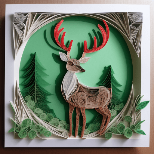 AI generated: paper quilling, paper cut art,paper illustration,deer in forest, one color, very detailed, 8k --upbe...