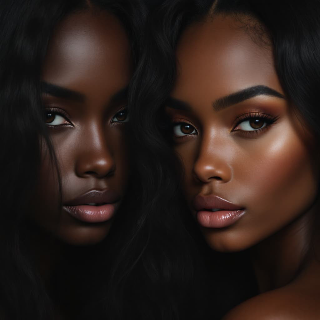 AI generated: ULTRA REALISTIC BLACK FEMALES WITH HAIR EXTENSIONS AD FOR HAIR COMPANY