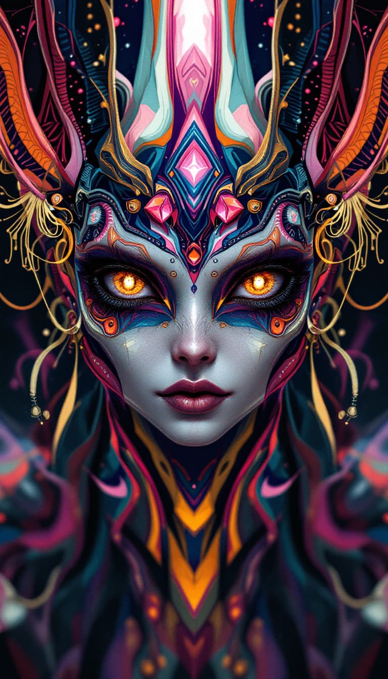 AI generated: alien art and illustration, in the style of balanced symmetry, detailed facial features, meticulous ...