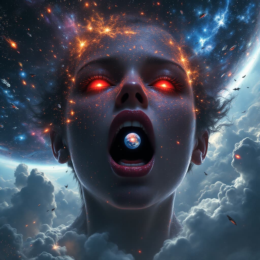 AI generated: enormous giantess millie bobby brown eleven from stranger things
bigger than a galaxy  floating in s...