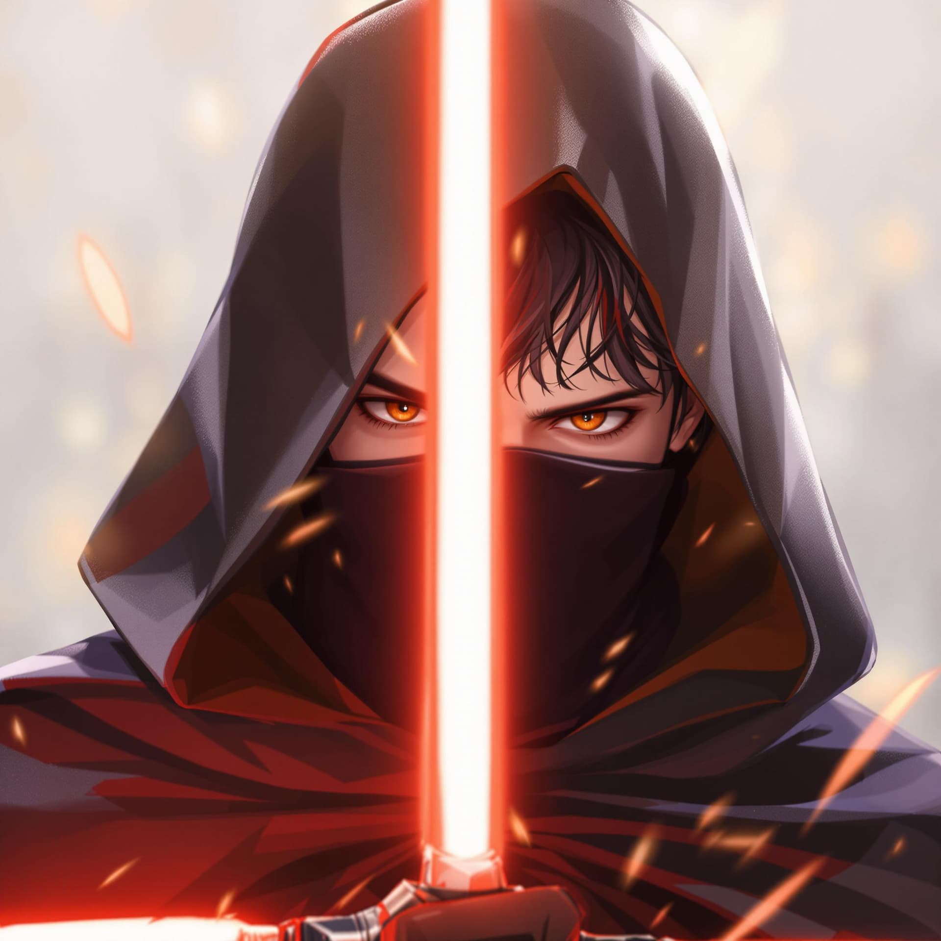 AI generated: 1boy, male focus,short hair,black hair,detailed eyes,brown eyes,star wars,kylo ren,wearing black rob...