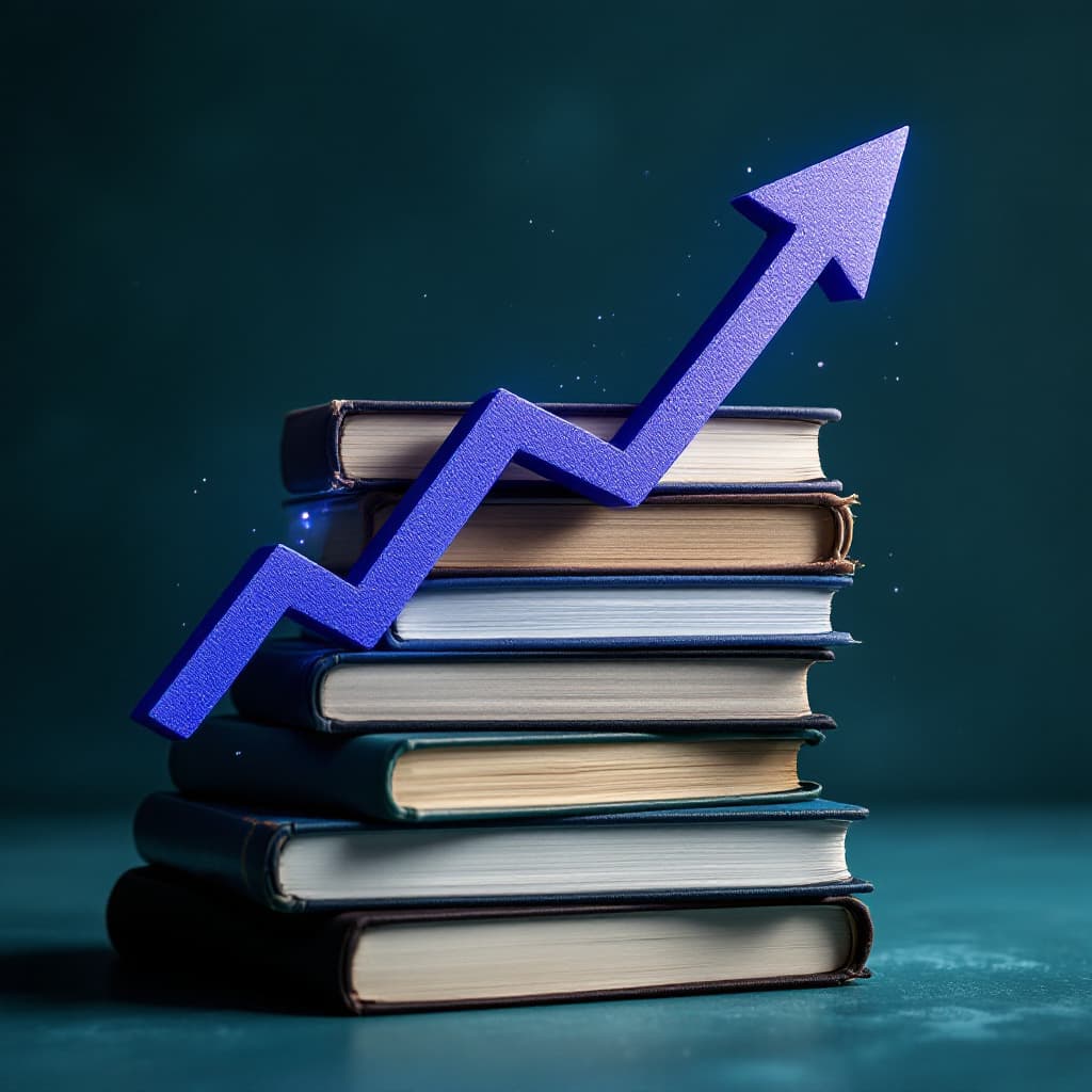 AI generated: Stack of books with a growth arrow.
. dslr, ultra quality, sharp focus, tack sharp, dof, film grain,...