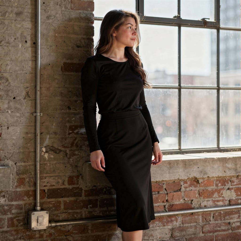AI generated: Create a high-resolution, photorealistic image of a fit young woman standing by a large, industrial-...