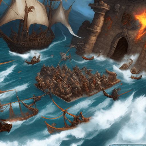 AI generated: dungeons and dragons, a party of adventurers fighting pirates, action shot, big battle, fantasy, con...
