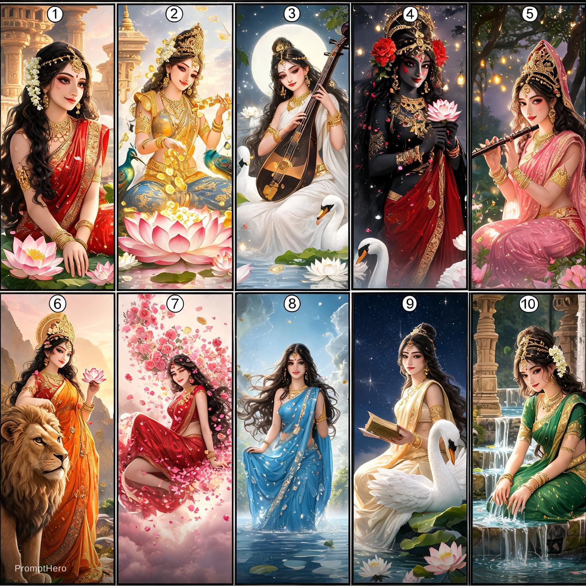 AI generated: Indian mythological goddess being seductive need 10 images 