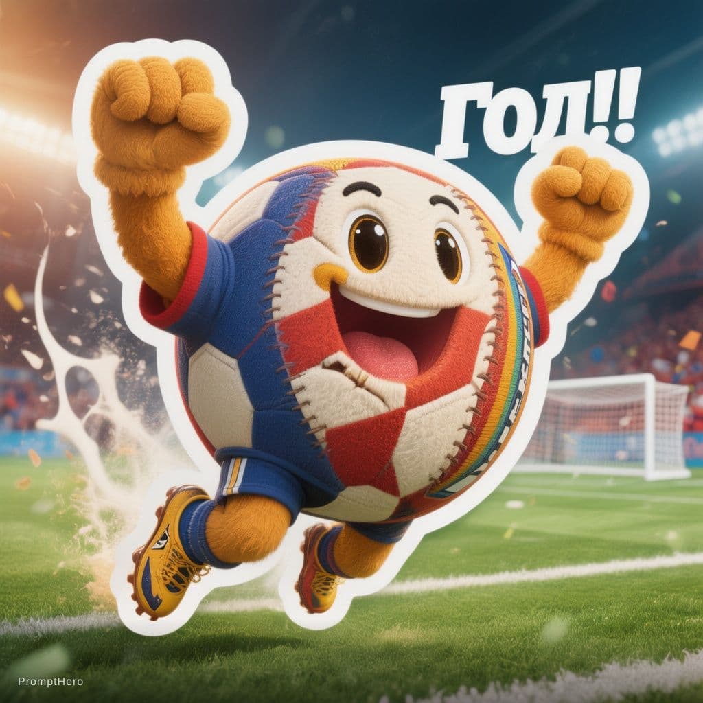 AI generated: cute football mascot character named Zetti, football ball with arms and legs wearing sporty football...