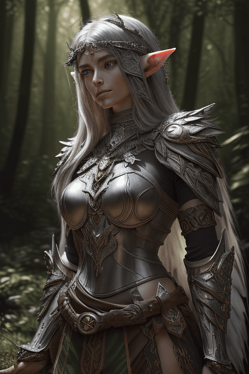 AI generated: hyperrealism, elf dark with ancestral armor mounted on a falcon with a majestic mount, perfect detai...