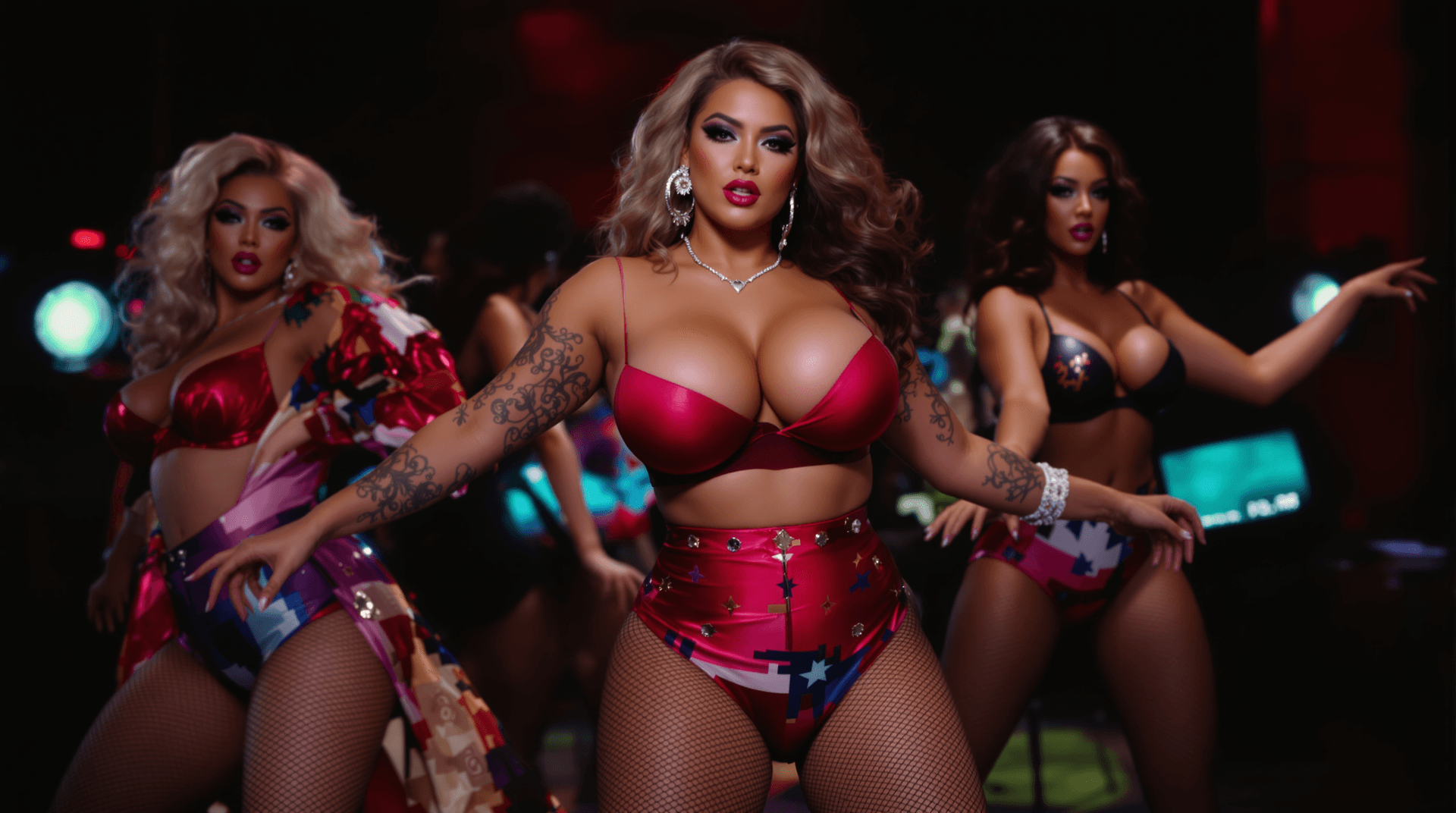AI generated: A Curvy beautiful Stunning and striking women, With Large Breasts, 
doing dances like tiktok, with c...