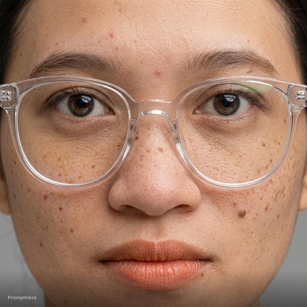 AI generated: Super extreme up close full face only. Looking straight to camera. High detail with visible blemish ...